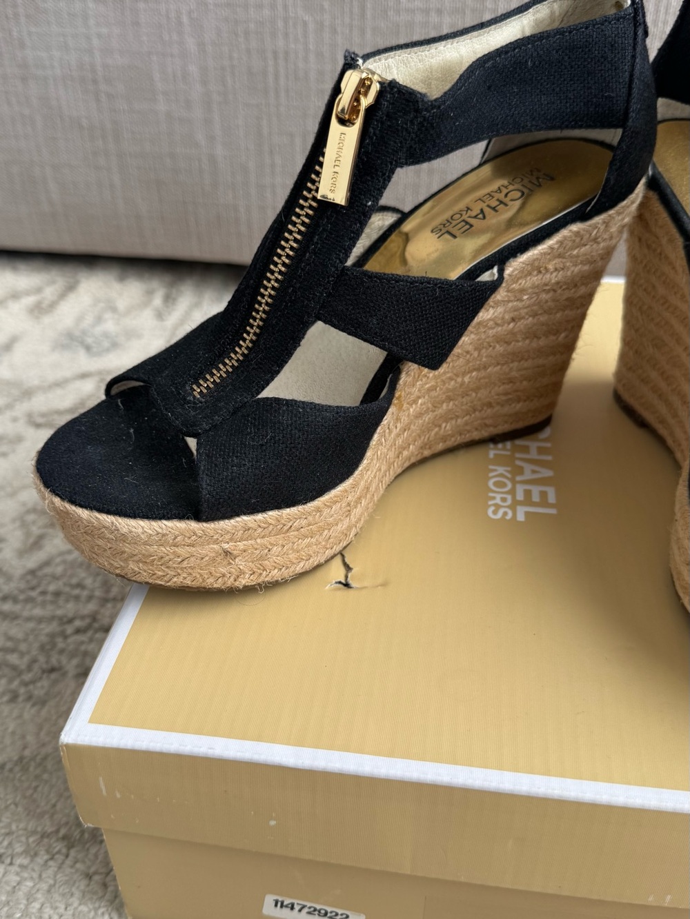 Michael Michael Kors Damita Black Canvas Espadrille Wedge Sandals - Picture 4 of 10